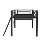 Lit mezzanine avec bureau, étagères de rangement et lumière LED, noir - ModernLuxe