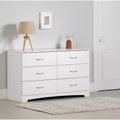 Commode horizontale 6 tiroirs, finition blanche, grande commode de rangement pour chambre à coucher