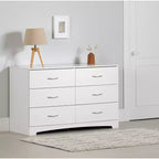 Commode horizontale 6 tiroirs, finition blanche, grande commode de rangement pour chambre à coucher
