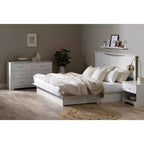 Commode horizontale 6 tiroirs, finition blanche, grande commode de rangement pour chambre à coucher