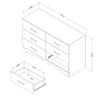 Commode horizontale 6 tiroirs, finition blanche, grande commode de rangement pour chambre à coucher