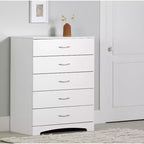 Commode verticale à 5 tiroirs, finition blanche, meuble de rangement de chambre à coucher