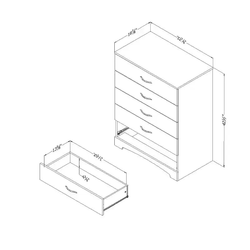 Commode verticale à 5 tiroirs, finition blanche, meuble de rangement de chambre à coucher