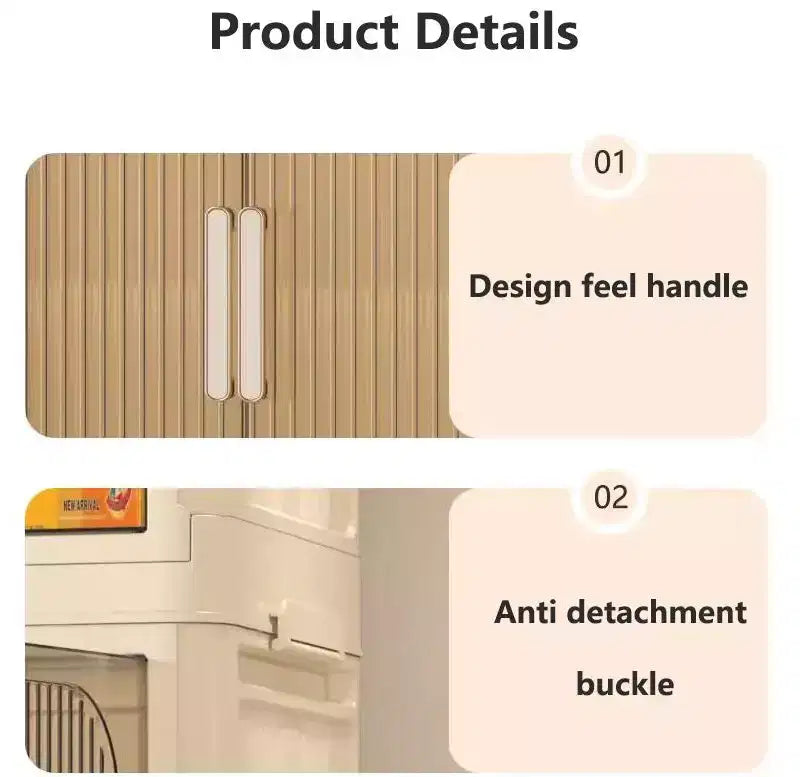 Meuble de rangement pliable en plastique à 3 niveaux avec portes magnétiques et roulettes, blanc, pour petits espaces
