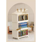 Meuble de rangement pliable en plastique à 3 niveaux avec portes magnétiques et roulettes, blanc, pour petits espaces