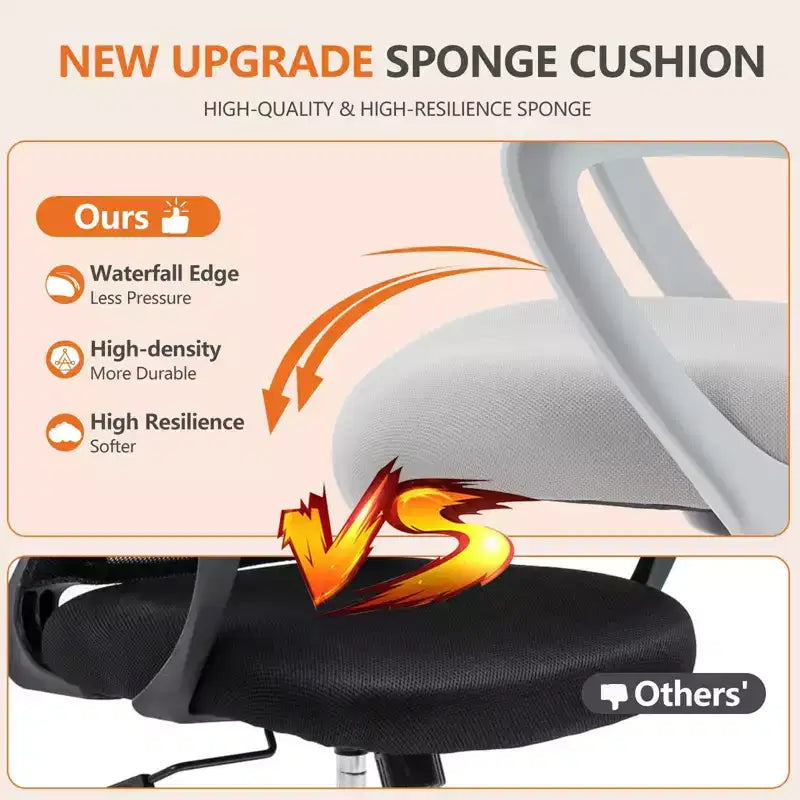 Chaise de bureau ergonomique pour bureau debout, réglable en hauteur, accoudoirs fixes, maille grise