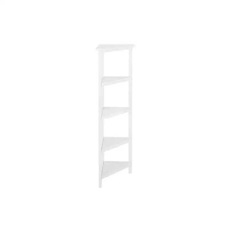 Bibliothèque d'angle en bois massif blanc avec étagères ouvertes, étagère de rangement peu encombrante pour salon et bureau