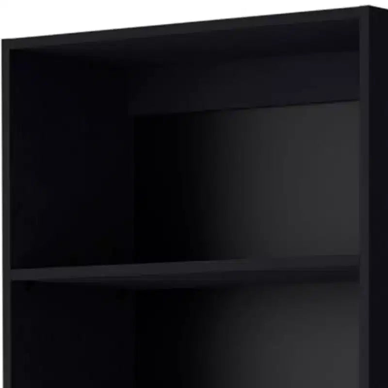 Bibliothèque noire à cinq niveaux avec deux portes de 180 cm, étagère de présentation et de rangement