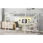 Lit superposé en métal avec bureau en L, port USB, armoire et étagère réglable, lumière LED, pour adolescents et adultes