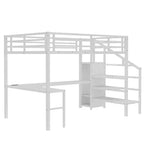 Lit superposé en métal avec bureau en L, port USB, armoire et étagère réglable, lumière LED, pour adolescents et adultes