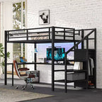 Lit superposé en métal avec bureau en L, port USB, armoire et étagère réglable, lumière LED, pour adolescents et adultes
