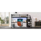 Lit superposé en métal avec bureau en L, port USB, armoire et étagère réglable, lumière LED, pour adolescents et adultes