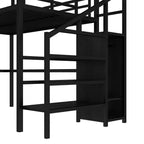 Lit superposé en métal avec bureau en L, port USB, armoire et étagère réglable, lumière LED, pour adolescents et adultes