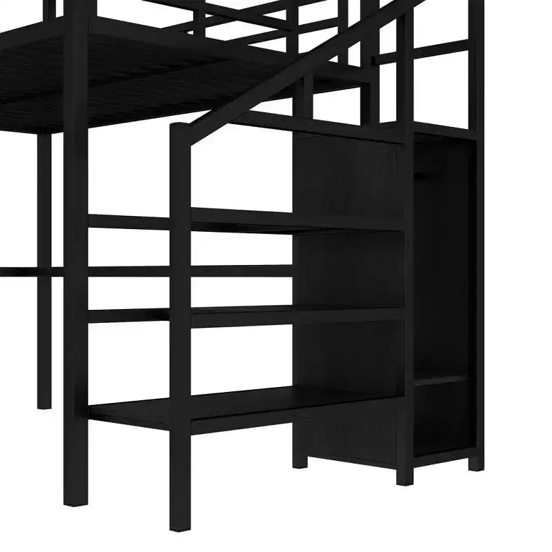 Lit superposé en métal avec bureau en L, port USB, armoire et étagère réglable, lumière LED, pour adolescents et adultes