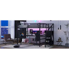 Lit superposé en métal avec bureau en L, port USB, armoire et étagère réglable, lumière LED, pour adolescents et adultes
