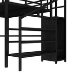 Lit superposé en métal avec bureau en L, port USB, armoire et étagère réglable, lumière LED, pour adolescents et adultes