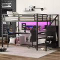 Lit superposé en métal avec bureau en L, port USB, armoire et étagère réglable, lumière LED, pour adolescents et adultes