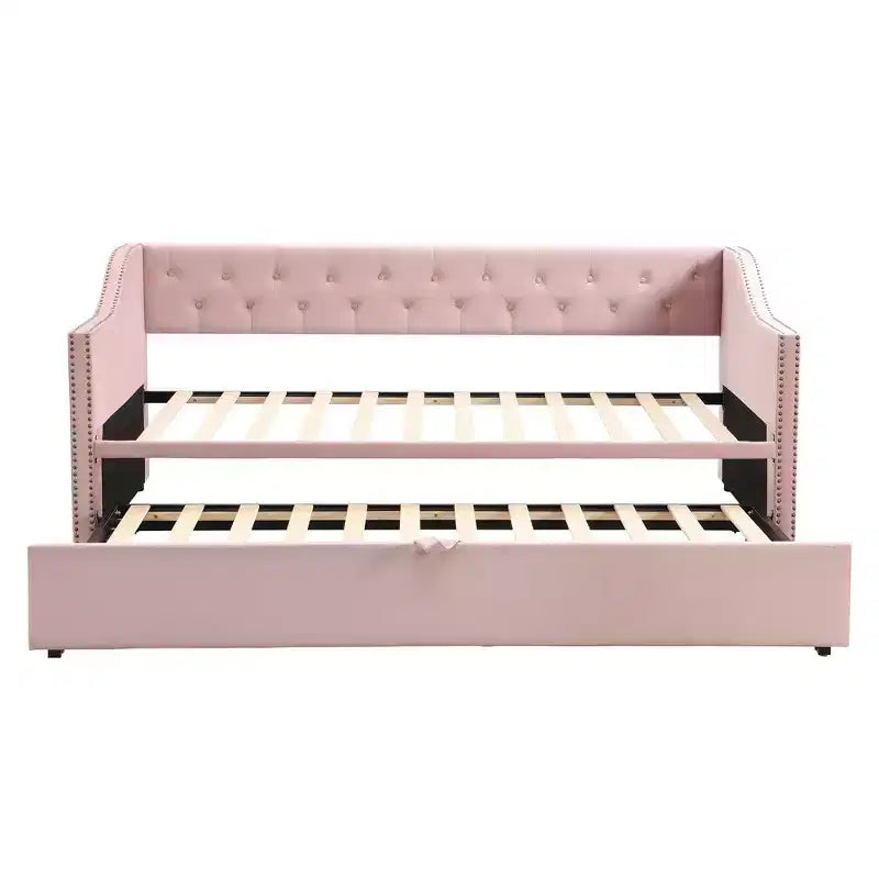 Lit de repos une place avec lit gigogne escamotable, Cadre de canapé-lit rembourré avec dossier pour salon, chambre à coucher et chambre d'amis