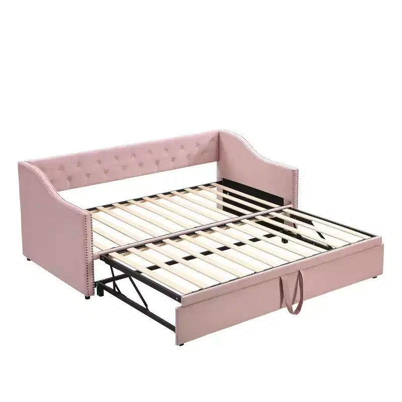 Lit de repos une place avec lit gigogne escamotable, Cadre de canapé-lit rembourré avec dossier pour salon, chambre à coucher et chambre d'amis