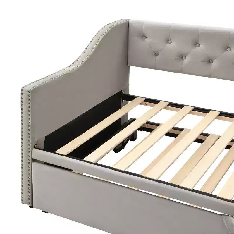 Lit de repos une place avec lit gigogne escamotable, Cadre de canapé-lit rembourré avec dossier pour salon, chambre à coucher et chambre d'amis