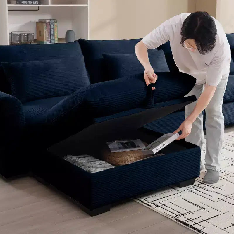 Banc de rangement carré en velours côtelé avec espace de rangement caché, repose-pieds rembourré pour salon et chambre à coucher
