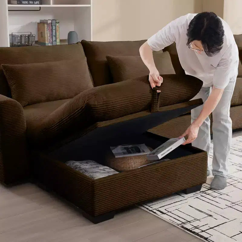 Banc de rangement carré en velours côtelé avec espace de rangement caché, repose-pieds rembourré pour salon et chambre à coucher