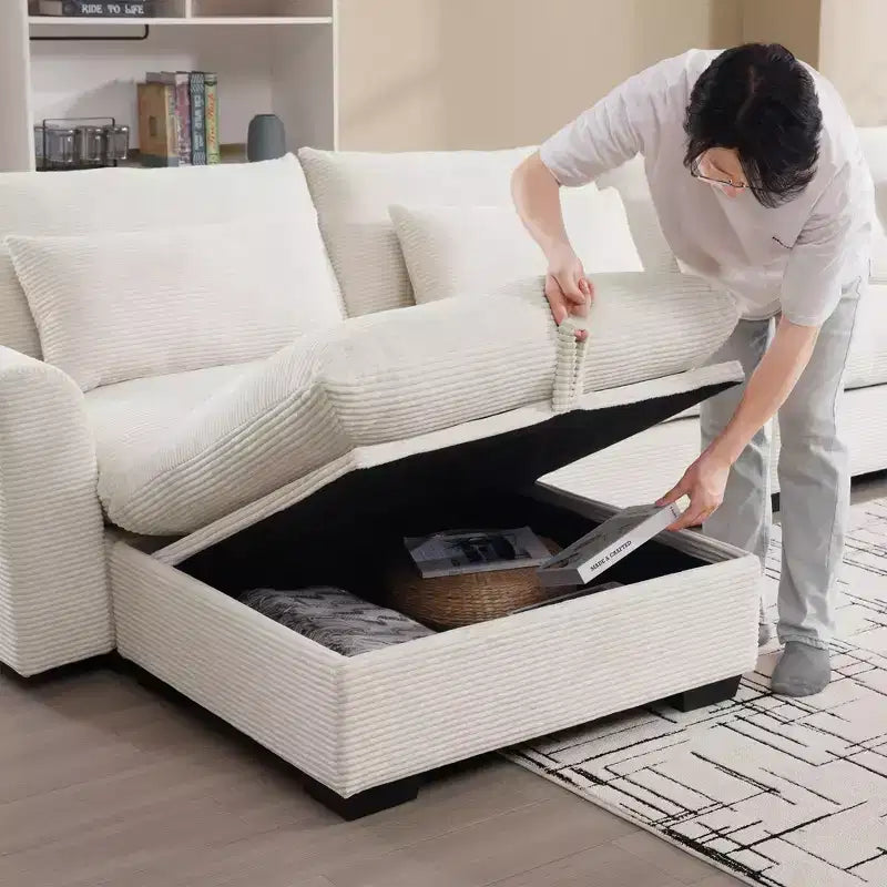 Banc de rangement carré en velours côtelé avec espace de rangement caché, repose-pieds rembourré pour salon et chambre à coucher