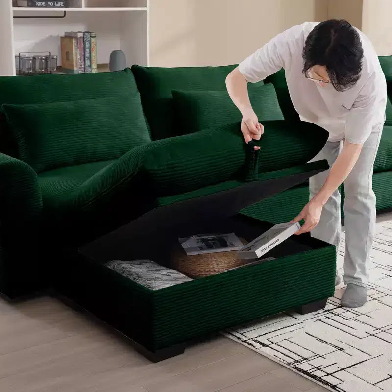 Banc de rangement carré en velours côtelé avec espace de rangement caché, repose-pieds rembourré pour salon et chambre à coucher
