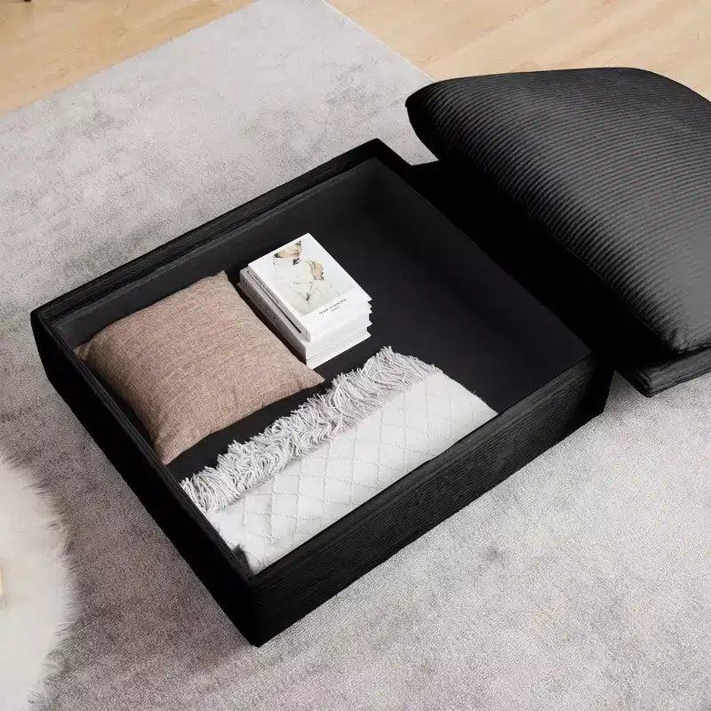 Banc de rangement carré en velours côtelé avec espace de rangement caché, repose-pieds rembourré pour salon et chambre à coucher