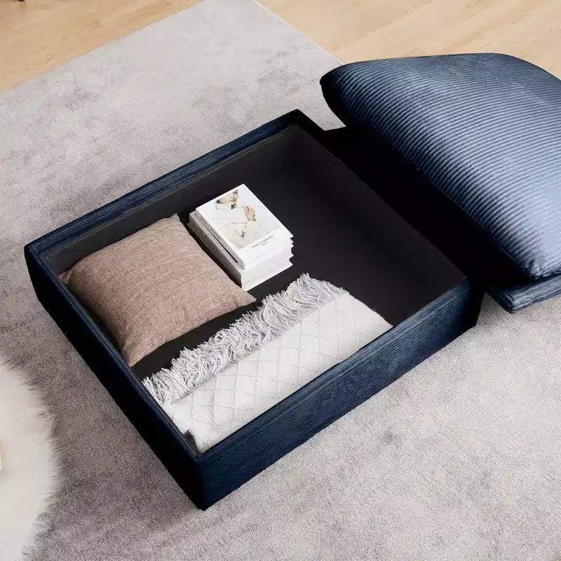 Banc de rangement carré en velours côtelé avec espace de rangement caché, repose-pieds rembourré pour salon et chambre à coucher