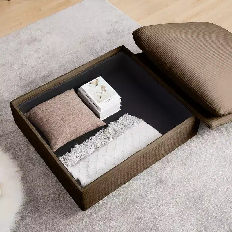Banc de rangement carré en velours côtelé avec espace de rangement caché, repose-pieds rembourré pour salon et chambre à coucher