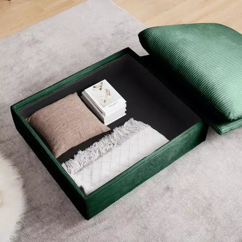 Banc de rangement carré en velours côtelé avec espace de rangement caché, repose-pieds rembourré pour salon et chambre à coucher