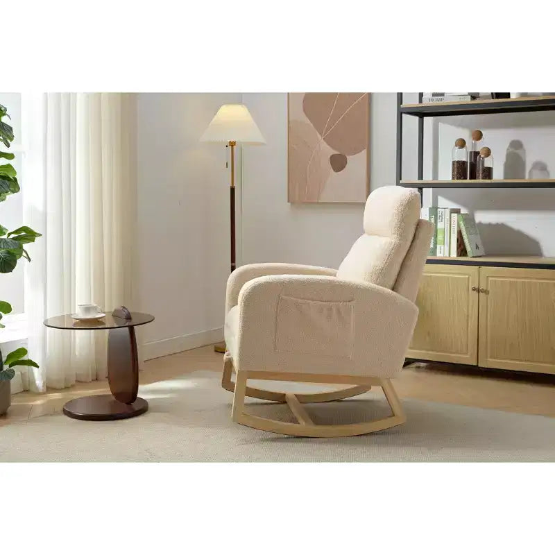 Fauteuil à bascule moderne avec poche latérale, fauteuil à dossier haut rembourré pour chambre, salon et chambre de bébé