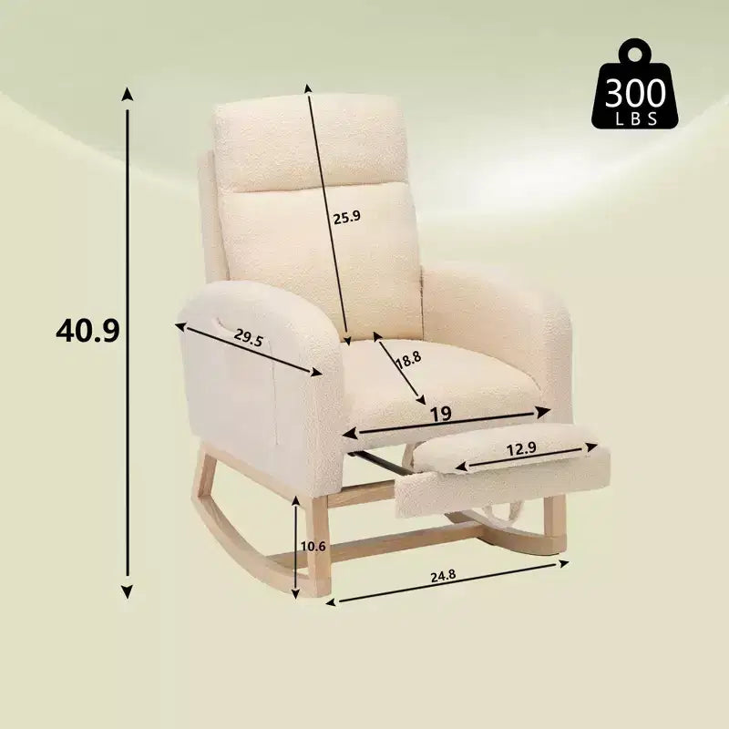 Fauteuil à bascule moderne avec poche latérale, fauteuil à dossier haut rembourré pour chambre, salon et chambre de bébé