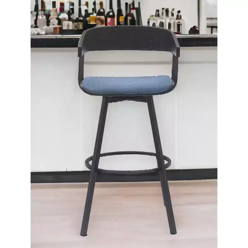 Chaise de bar pivotante en tissu bleu et noir de 31 po avec cadre en métal