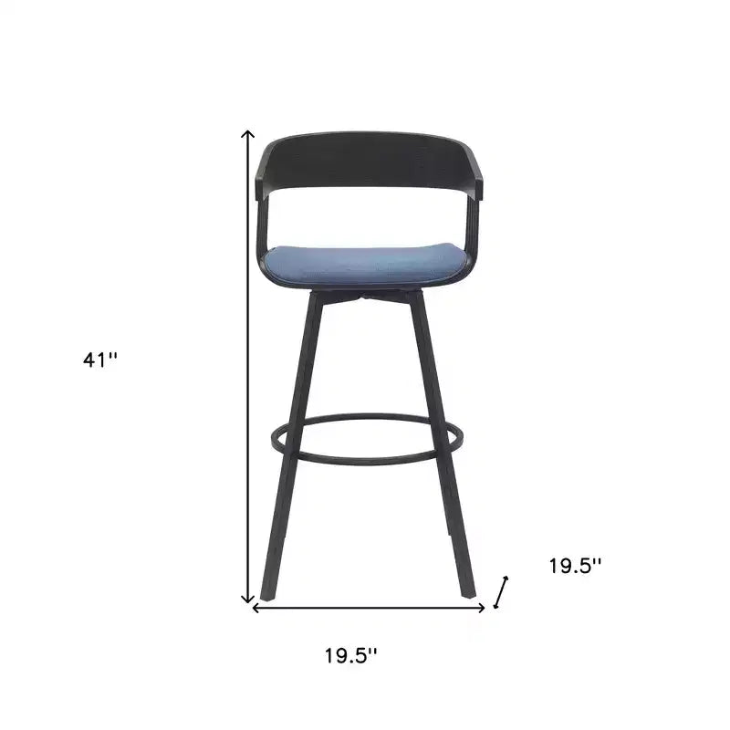 Chaise de bar pivotante en tissu bleu et noir de 31 po avec cadre en métal