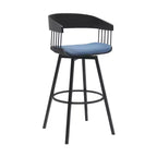 Chaise de bar pivotante en tissu bleu et noir de 31 po avec cadre en métal