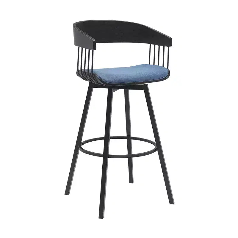 Chaise de bar pivotante en tissu bleu et noir de 31 po avec cadre en métal