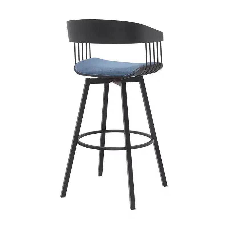 Chaise de bar pivotante en tissu bleu et noir de 31 po avec cadre en métal