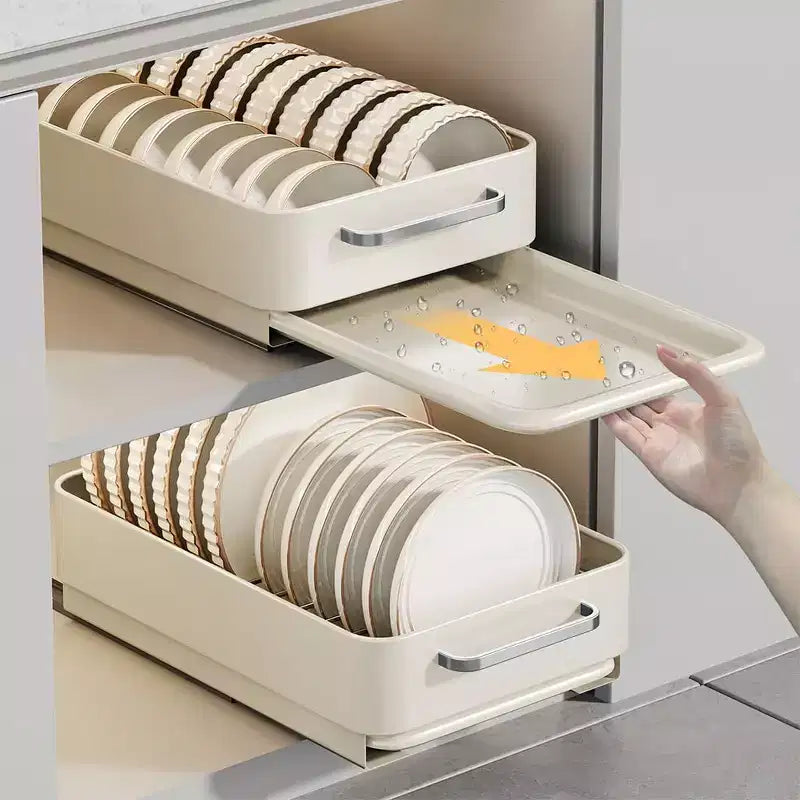 Dish Drying Rack, Pull Out Cabinet Drawer for Kitchen, Metal Slide Out Dish and Bowl Drying Rack Holder Shelf for Bathroom Living Room