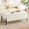 Garvee Coffee Table with 2 Handle-free Drawers White Center Table with Open Storage Shelf