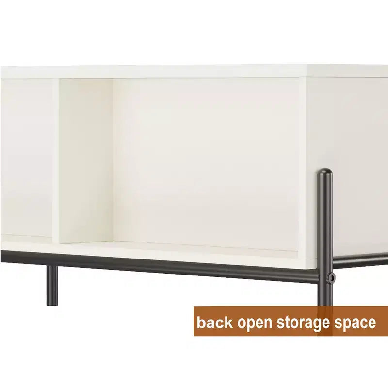Table basse blanche avec 2 tiroirs sans poignée et étagère de rangement ouverte, 100 cm de large