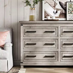 Commode de chambre à coucher de ferme avec 6/8 tiroirs, commode rustique en bois de 140 cm avec poignées en métal