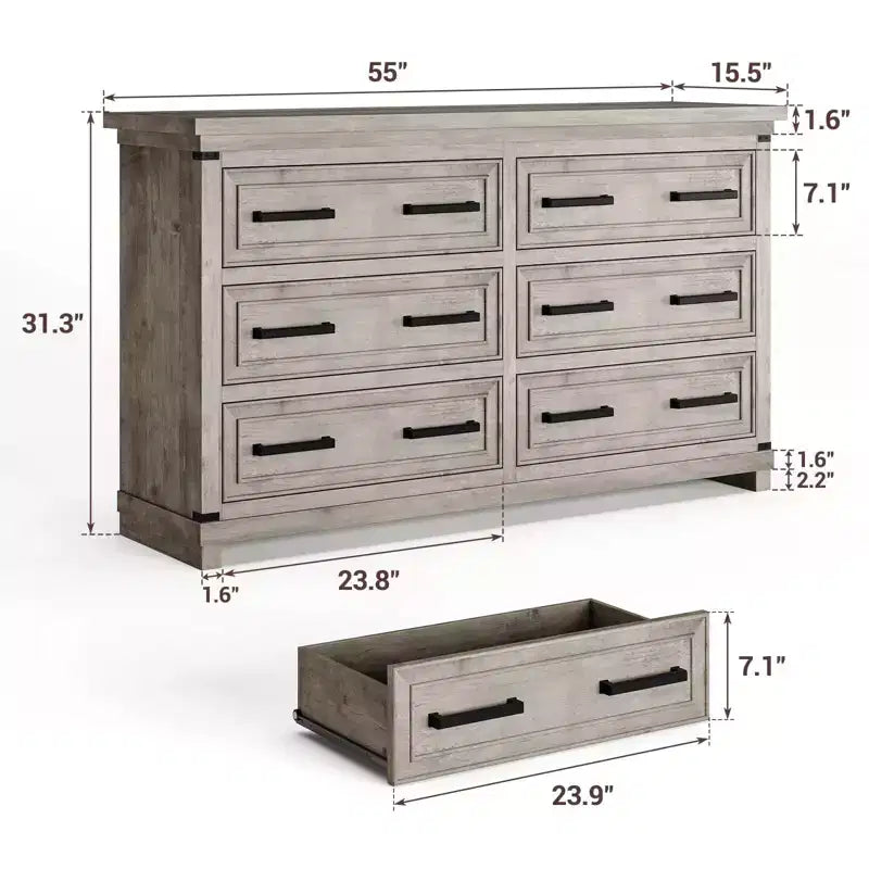 Commode de chambre à coucher de ferme avec 6/8 tiroirs, commode rustique en bois de 140 cm avec poignées en métal