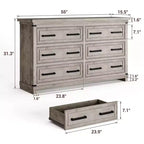 Commode de chambre à coucher de ferme avec 6/8 tiroirs, commode rustique en bois de 140 cm avec poignées en métal