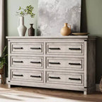 Commode de chambre à coucher de ferme avec 6/8 tiroirs, commode rustique en bois de 140 cm avec poignées en métal