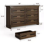 Commode de chambre à coucher de ferme avec 6/8 tiroirs, commode rustique en bois de 140 cm avec poignées en métal