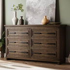 Commode de chambre à coucher de ferme avec 6/8 tiroirs, commode rustique en bois de 140 cm avec poignées en métal