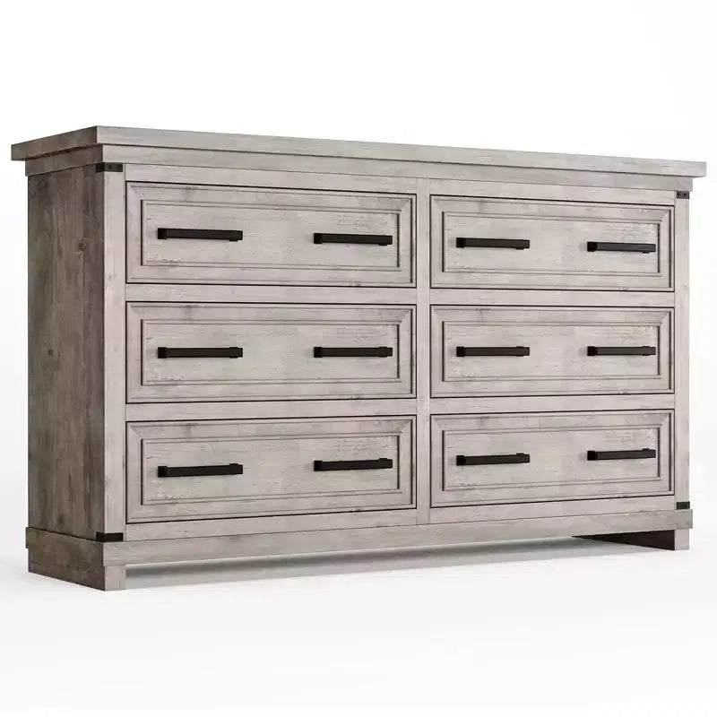 Commode de chambre à coucher de ferme avec 6/8 tiroirs, commode rustique en bois de 140 cm avec poignées en métal