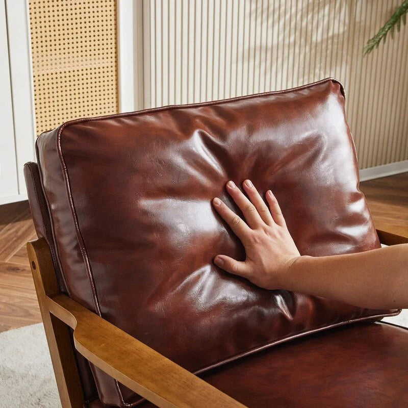 Fauteuil d'appoint rembourré en mélange de lin avec pieds en bois et un oreiller beige